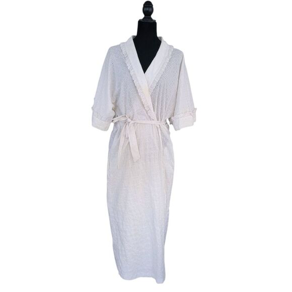 Miss Elaine Full Length White Eyelet Lace Robe Intimates Size L - Picture 1 of 9
